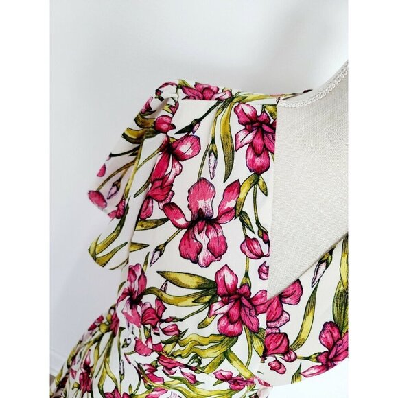 June & Hudson Pink Green Floral Wrap Dress Flutter Cottagecore Midi Maxi Long M - Picture 3 of 12